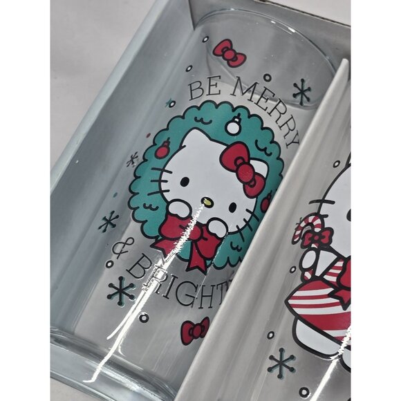 HELLO KITTY Christmas Set Of Four 10 oz(295 ml) Each Glass Cups - Picture 9 of 11